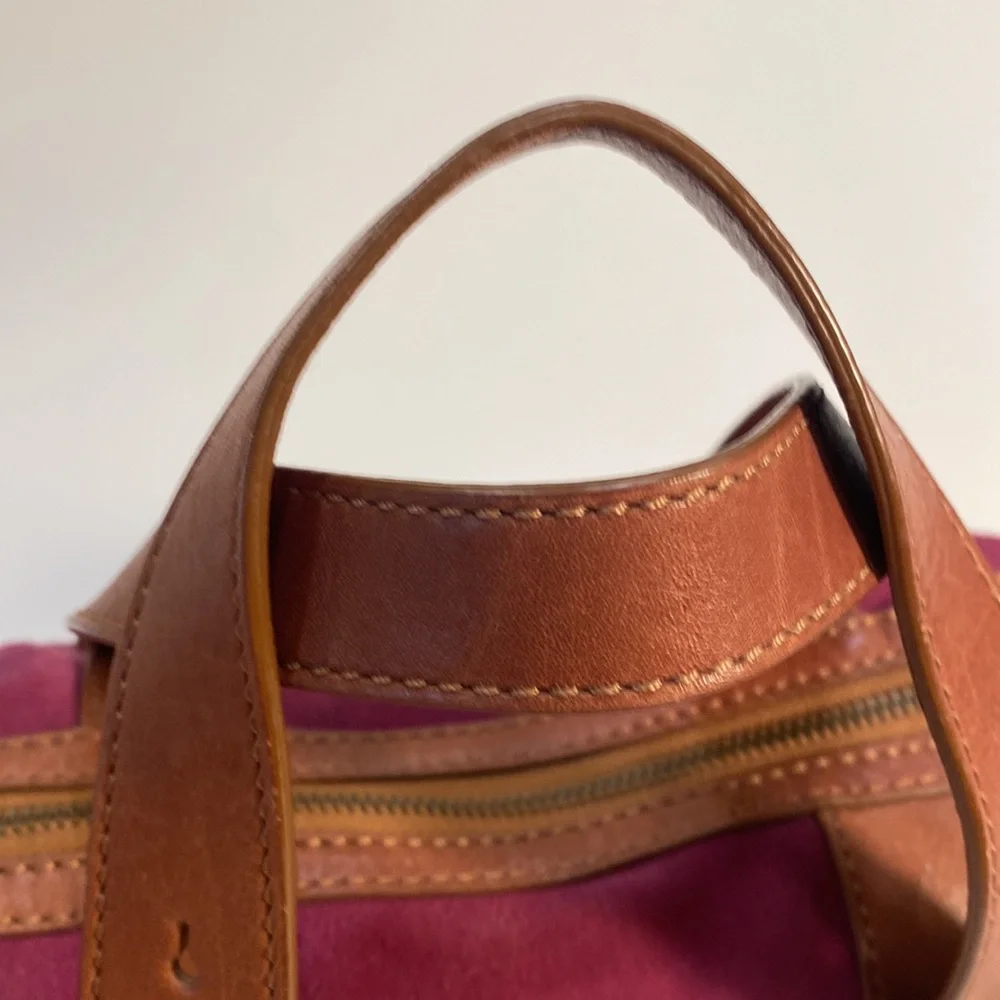 FOSSIL Maddox Brown Leather with Purple Suede Satchel - Picture 7 of 11